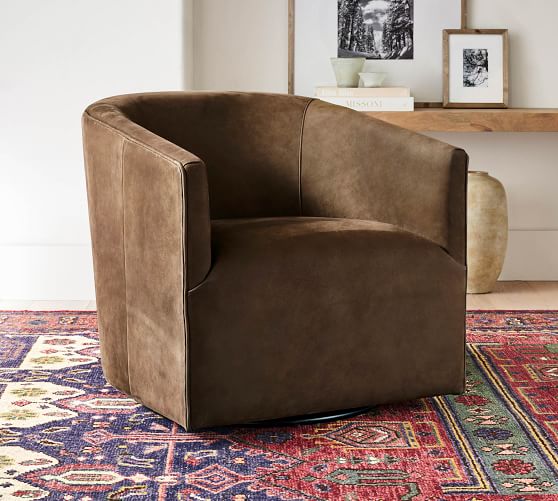 pottery barn leather swivel chair