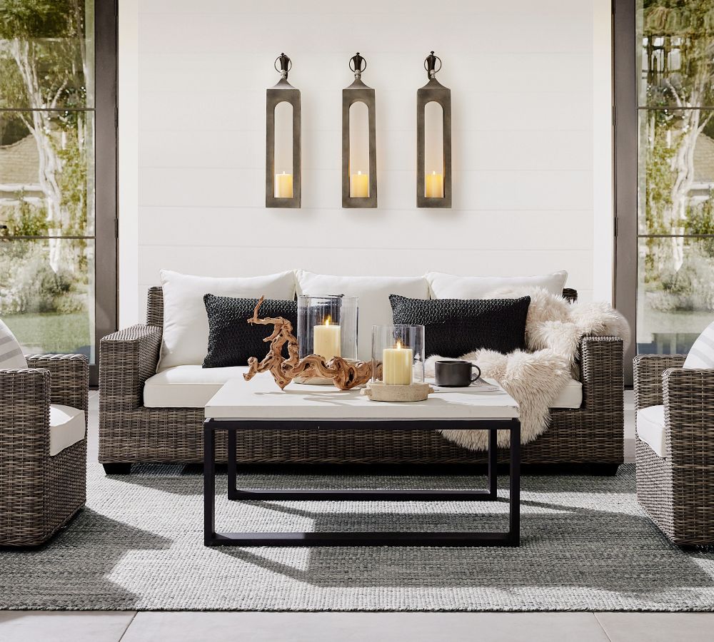 Huntington AllWeather Wicker Square Arm Outdoor Sofa Pottery Barn