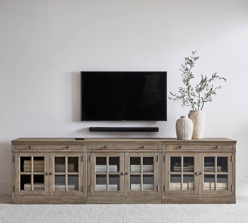 Livingston 105" Media Console with Glass Door Gray Wash