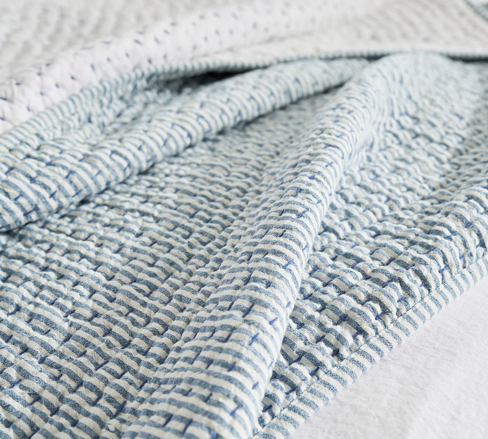 Pick-Stitch Wheaton Reversible Striped Cotton Quilt | Pottery Barn