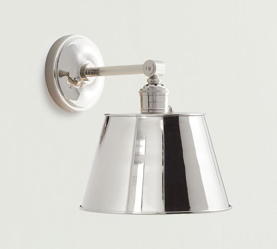 polished nickel sconce with glass shade