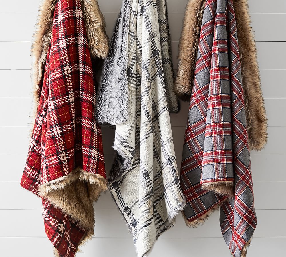 Nottingham Faux Fur Plaid Throws Pottery Barn