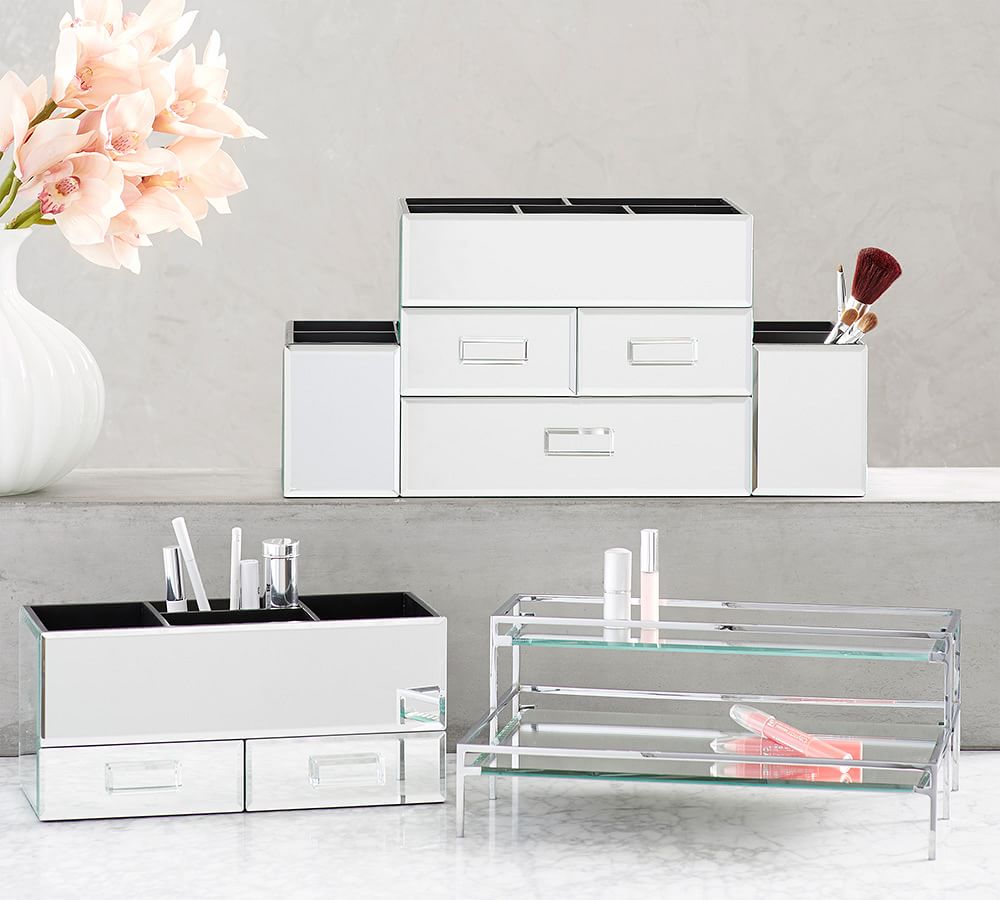 Mirrored Glass Makeup Storage Pottery Barn