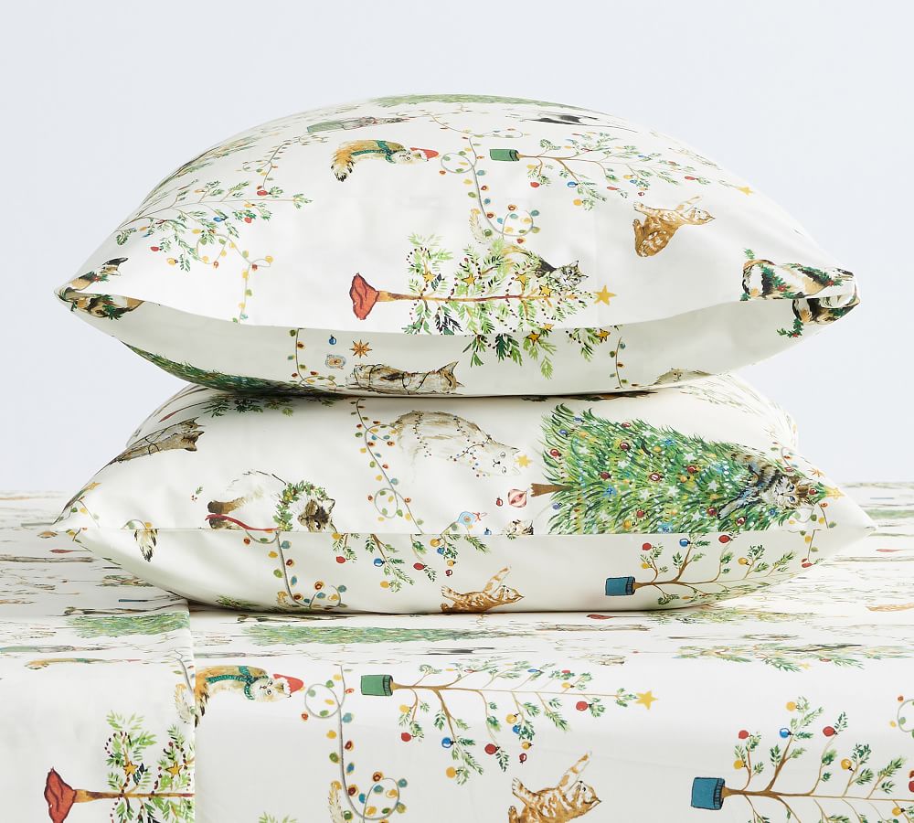 Festive Cats Percale Pillowcases Set of 2 Pottery Barn