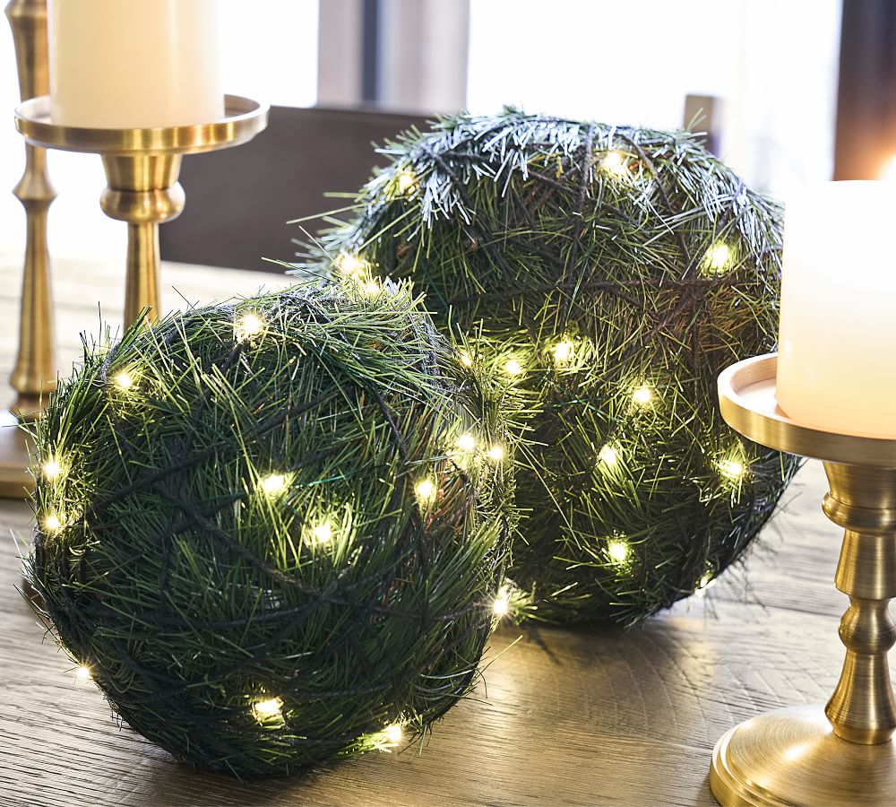 Light Up Faux Evergreen Spheres Set of 2 Pottery Barn