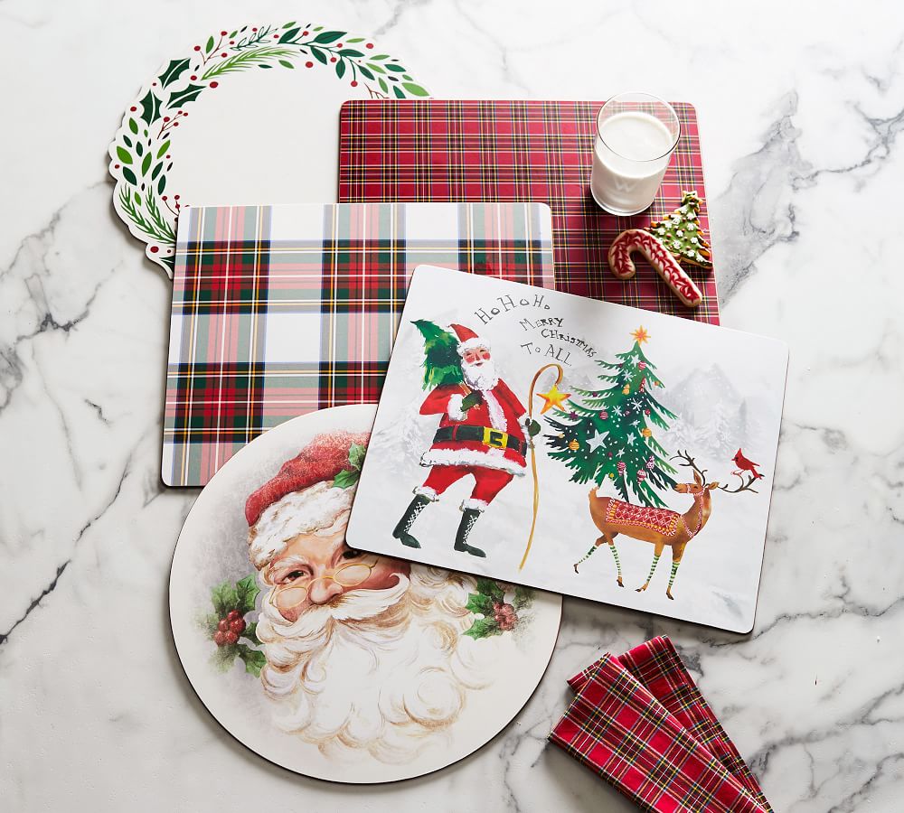 Santa Round Cork Placemats - Set of 4 | Pottery Barn