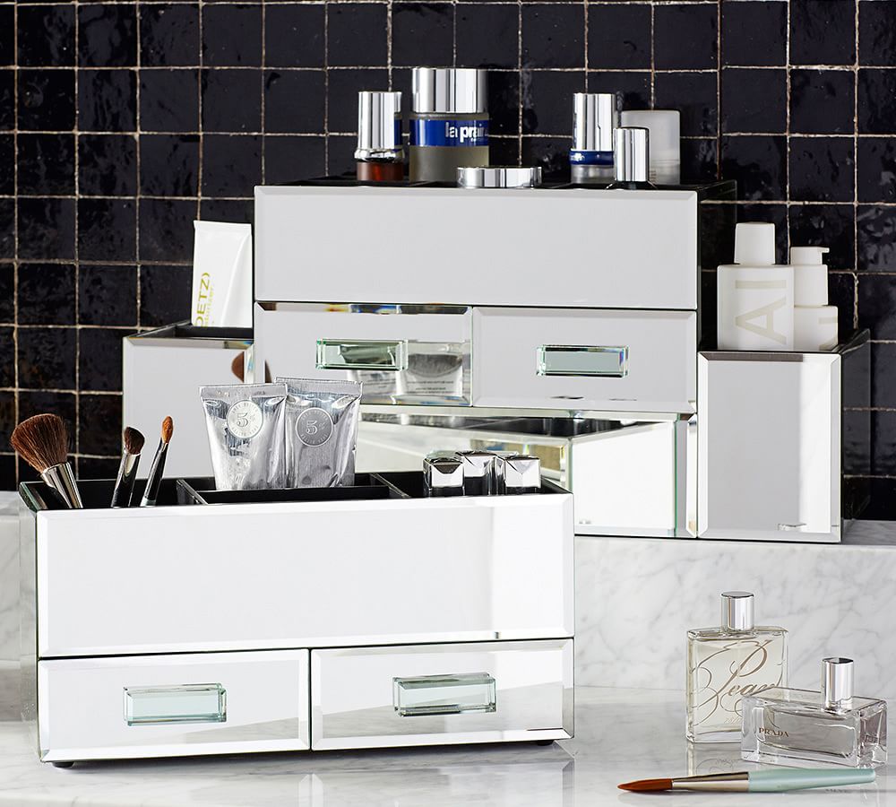 Mirrored Glass Makeup Storage Pottery Barn