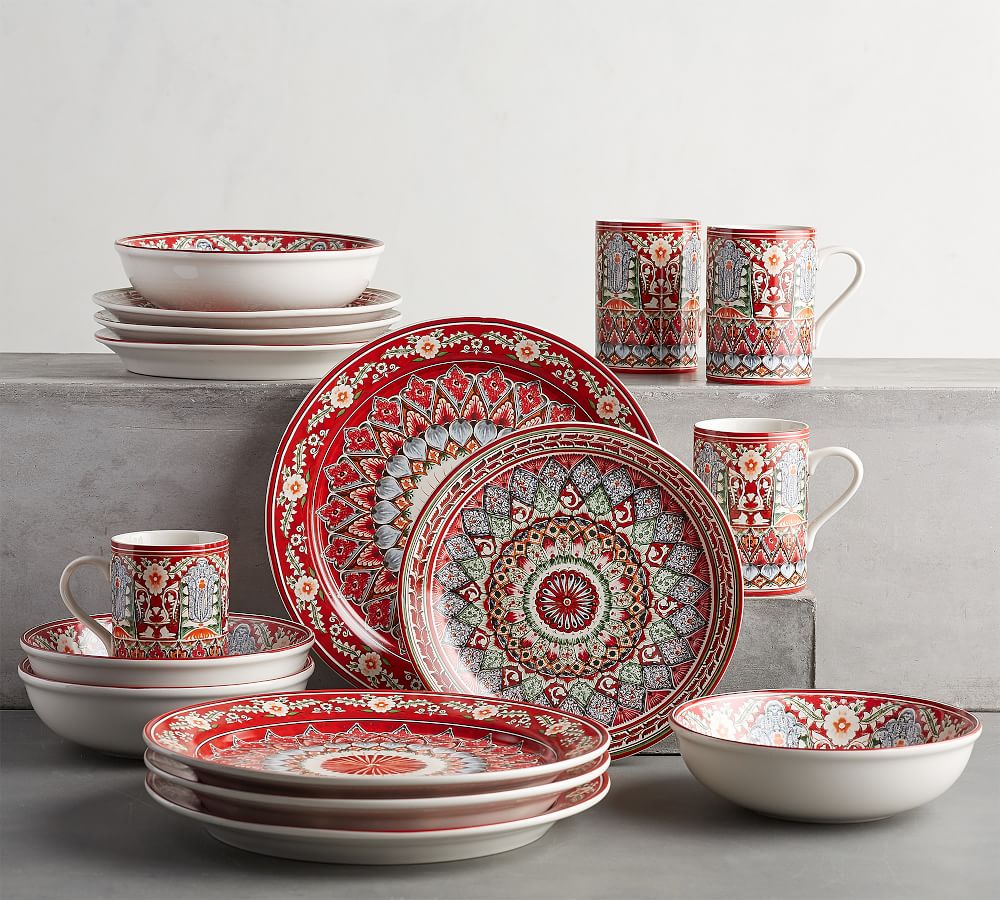 red ceramic dinnerware