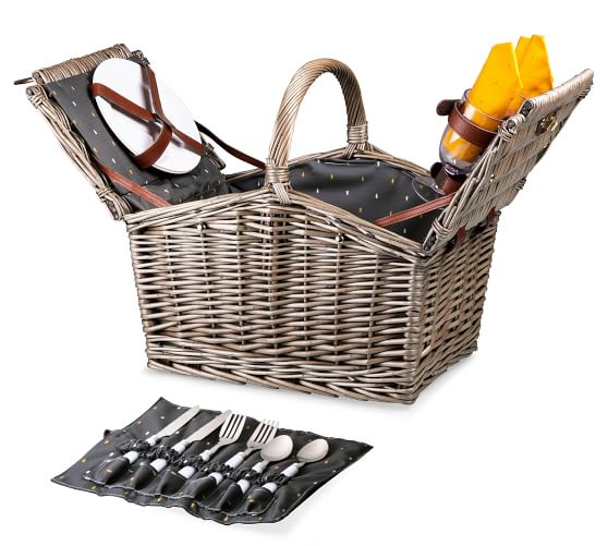 D GIFTS PLAZA Brown York Picnic Basket for 4 with Blanket and Coffee Set for Outdoor 