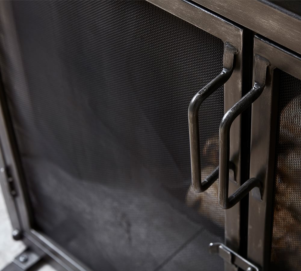 Industrial 44" Fireplace Screen with Doors Pottery Barn