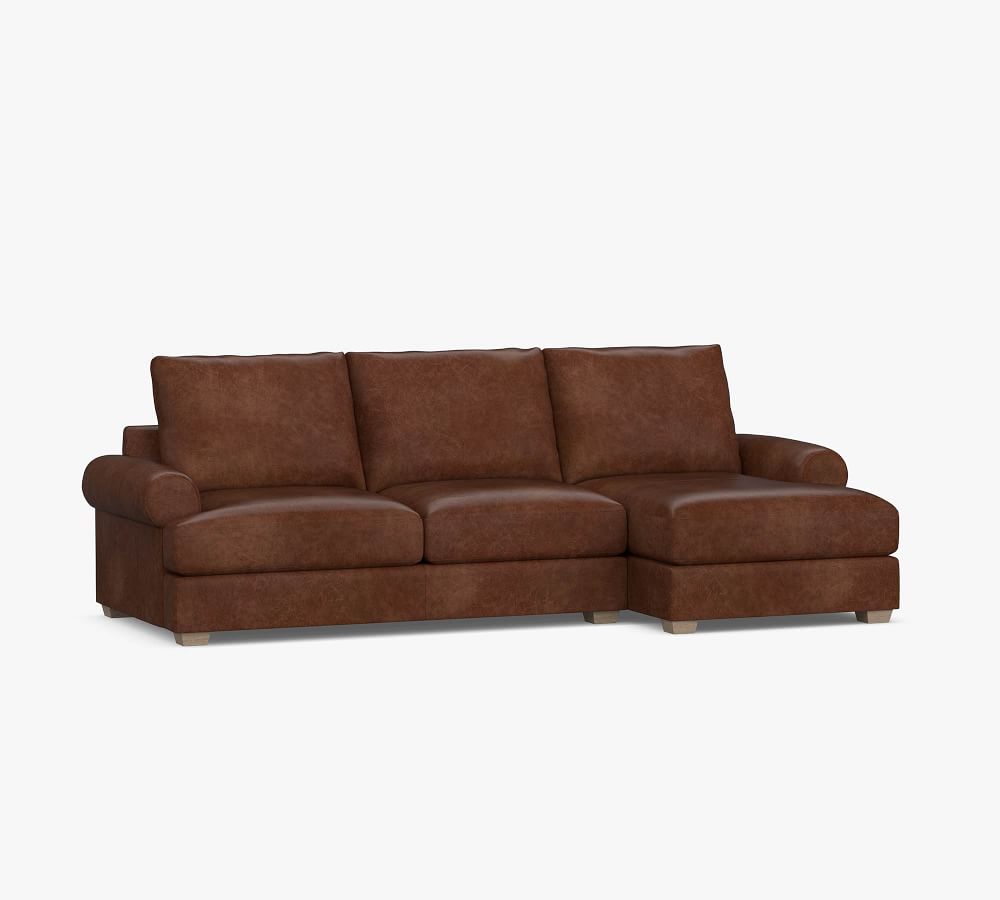 Canyon Roll Arm Leather Sofa Chaise Sectional | Pottery Barn