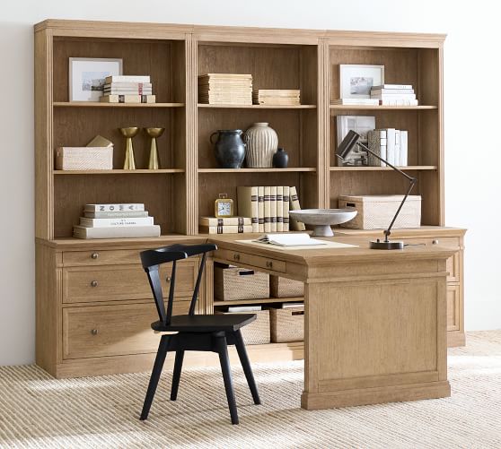 bookcase with desk attached