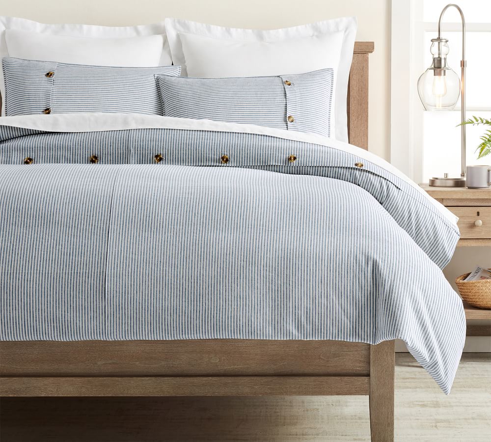 Flax Wheaton Stripe Linen Cotton Blend Patterned Duvet Cover & Sham ...