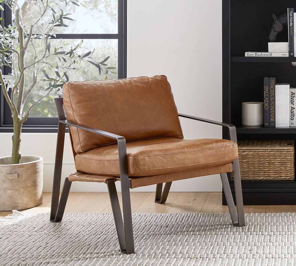 upholstered metal and wood martin accent chair