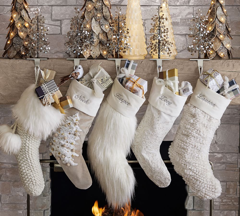 Honeycomb Faux Fur Stockings | Pottery Barn