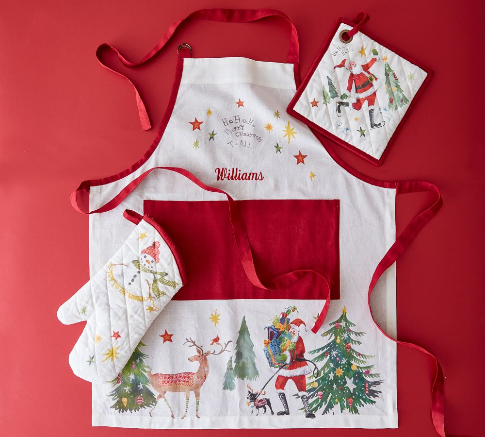 Jolly Santa Apron, Oven Mitt & Pot Holder Set | Pottery Barn