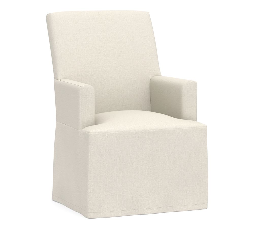 white linen slipcovered dining chair