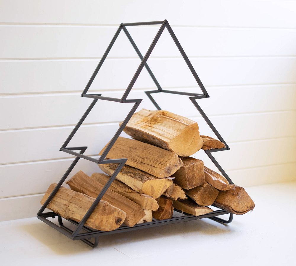 Iron Christmas Tree Firewood Holder | Pottery Barn