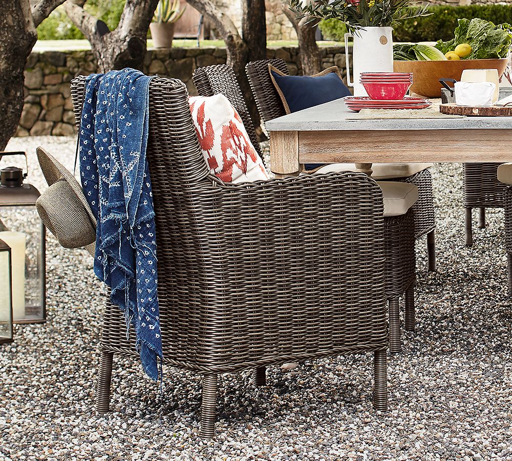 Huntington AllWeather Wicker Roll Arm Dining Chair Pottery Barn