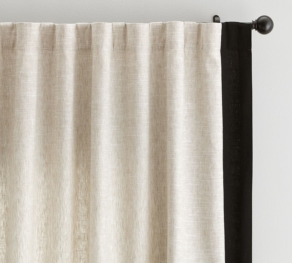 OPEN BOX Emery Frame Border Linen Curtain Oatmeal/Black Pottery Barn