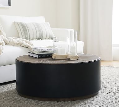 pottery barn drum coffee table