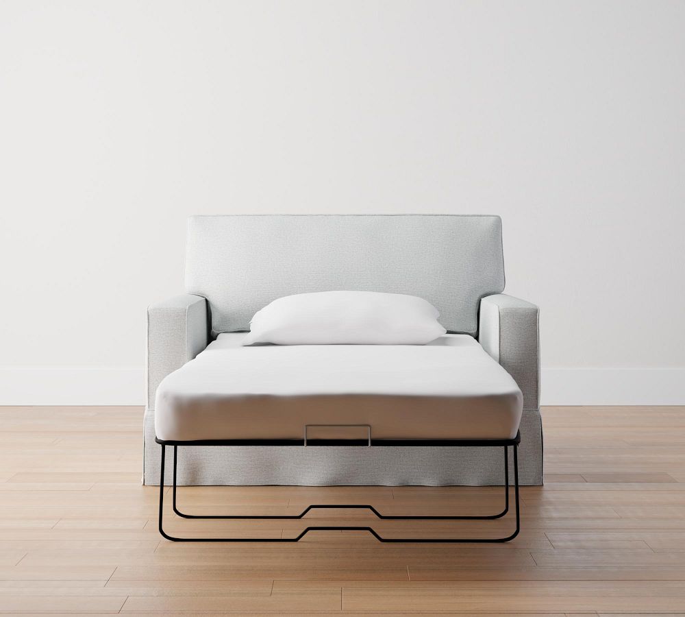 PB Comfort Square Arm Slipcovered Twin Sleeper Sofa with Memory Foam Mattress Pottery Barn