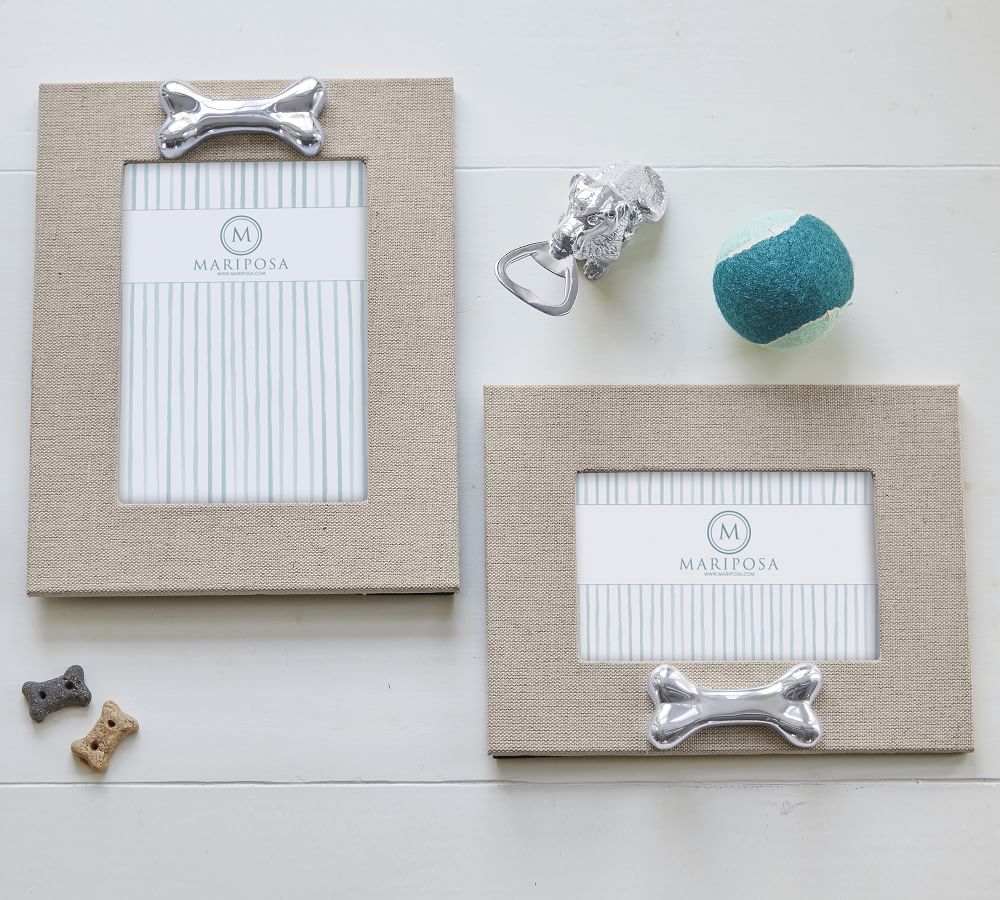 Linen Picture Frame with Silver Dog Bone Pottery Barn