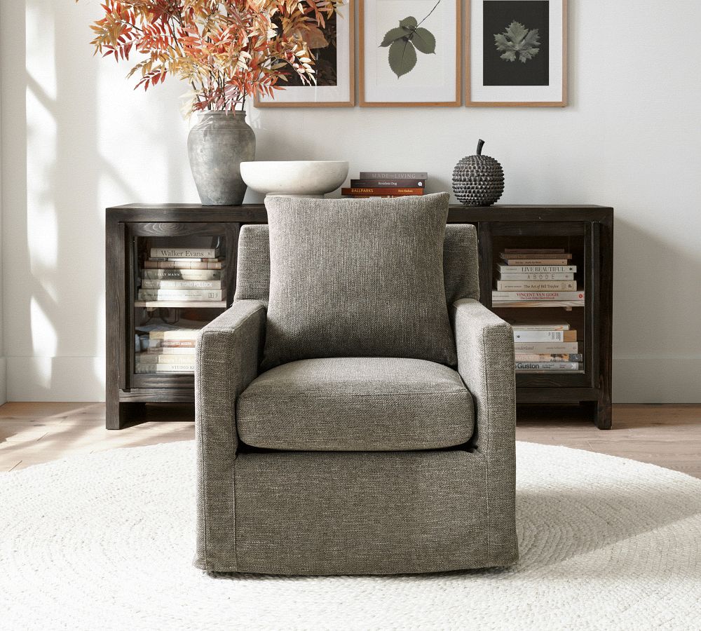 Ayden Square Arm Upholstered Swivel Glider | Pottery Barn