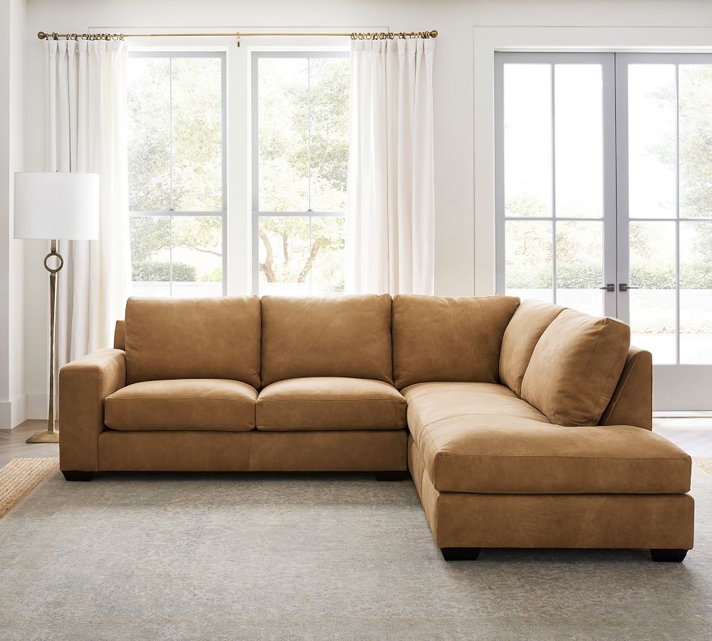 Big Sur Square Arm Leather Return Bumper Sectional | Pottery Barn