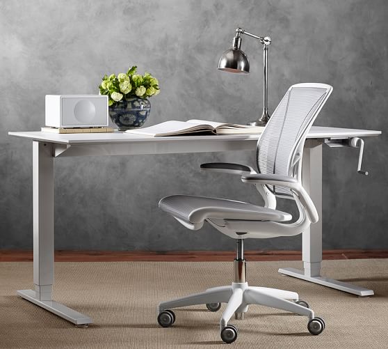 white standing desk chair