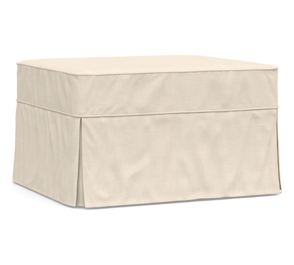 PB Basic Ottoman Slipcover, Sunbrella® Performance Sahara Weave Ivory
