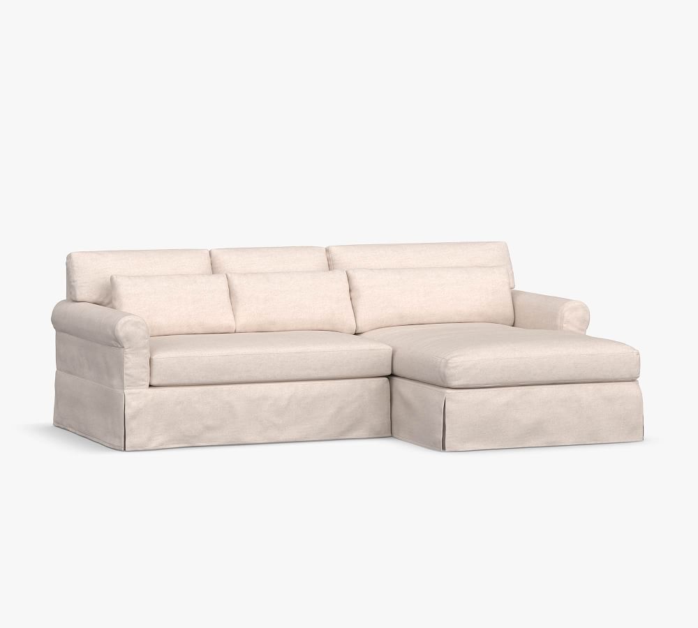 York Roll Arm Deep Seat Slipcovered Sofa Double Wide Chaise Sectional