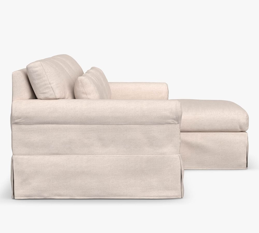 York Roll Arm Deep Seat Slipcovered Sofa Double Wide Chaise Sectional