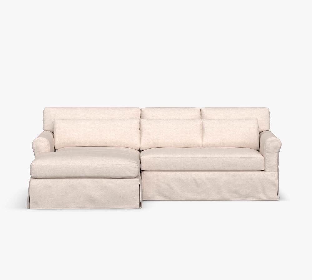 York Roll Arm Deep Seat Slipcovered Sofa Double Wide Chaise Sectional