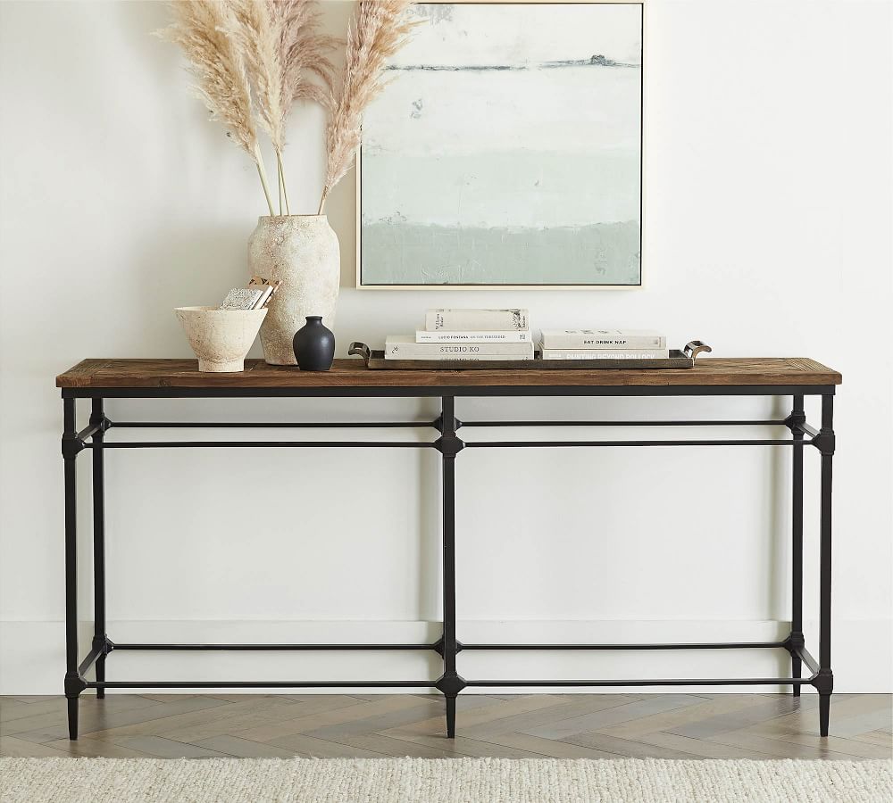 Daytime Enrichment Turn down Parquet 71" Reclaimed Wood Console Table | Pottery Barn