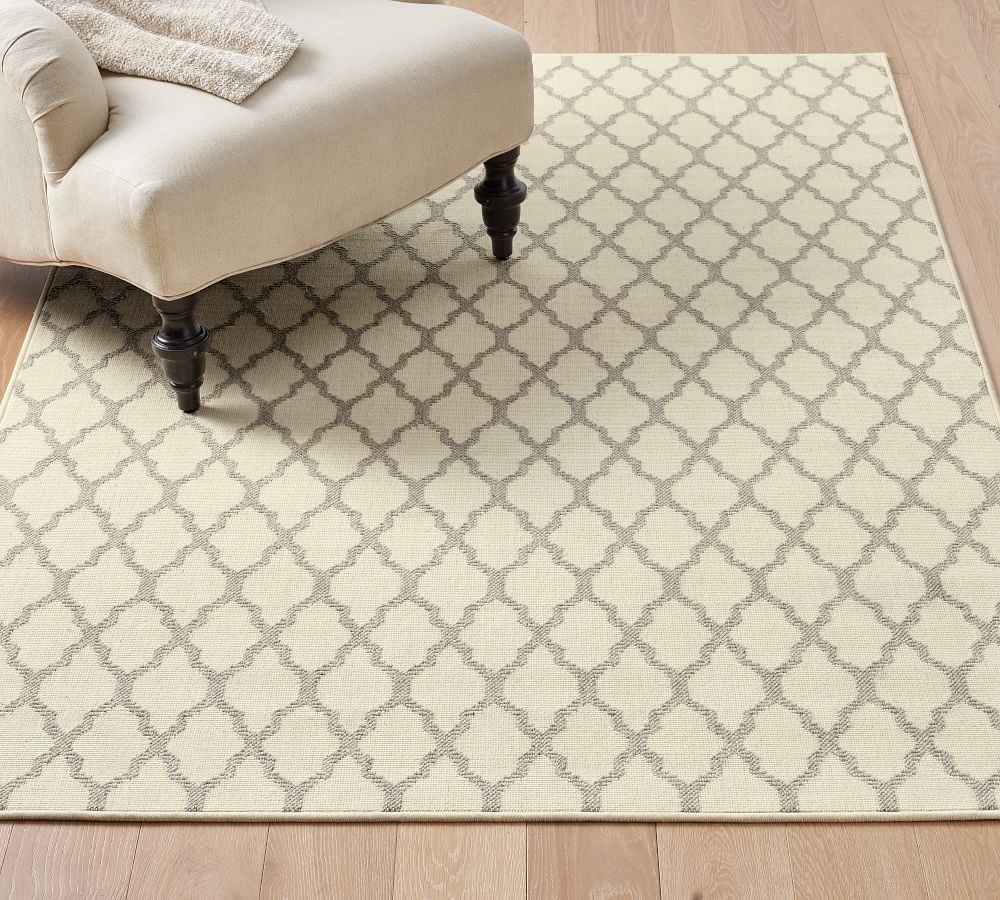 Gray/Ivory Fibreworks® Custom Tile Print Wool Rug Patterned Rugs Pottery Barn