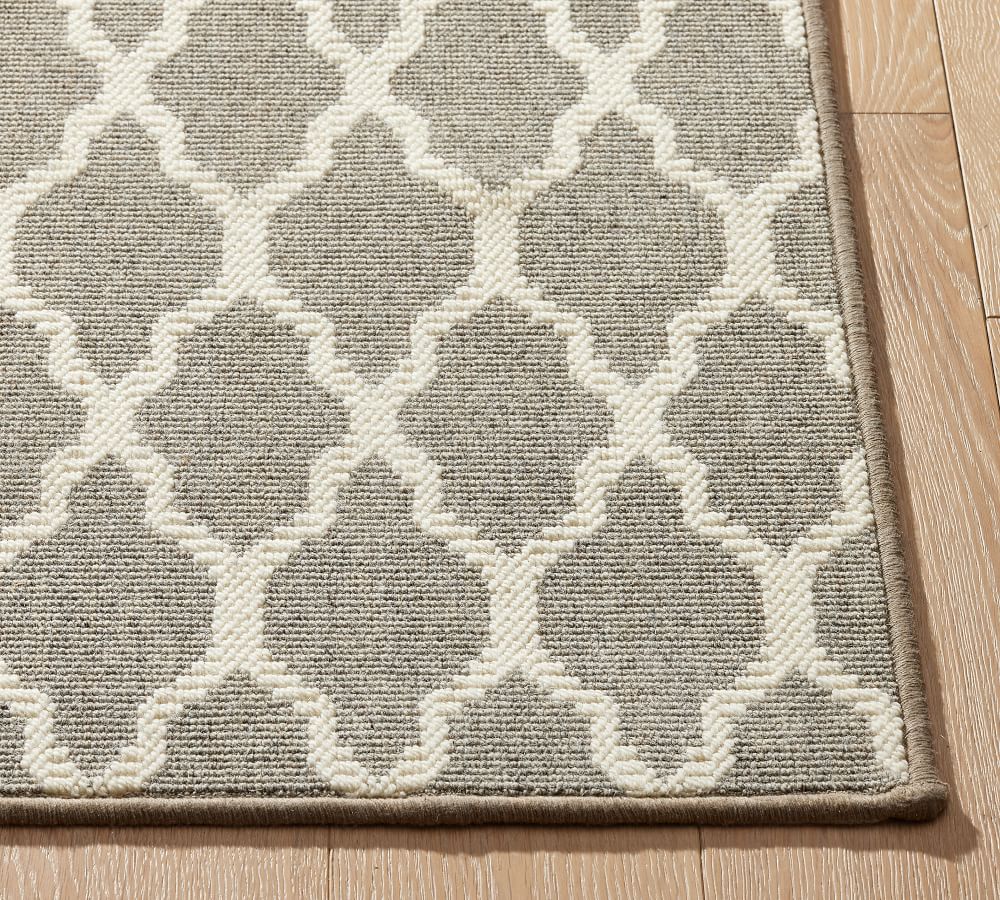 Gray/Ivory Fibreworks® Custom Tile Print Wool Rug Patterned Rugs Pottery Barn