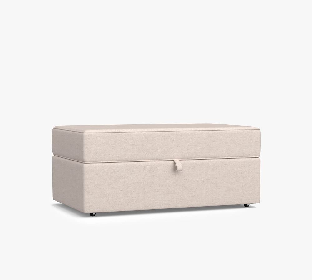 Turner Upholstered Storage Ottoman with Pull Out Table | Pottery Barn