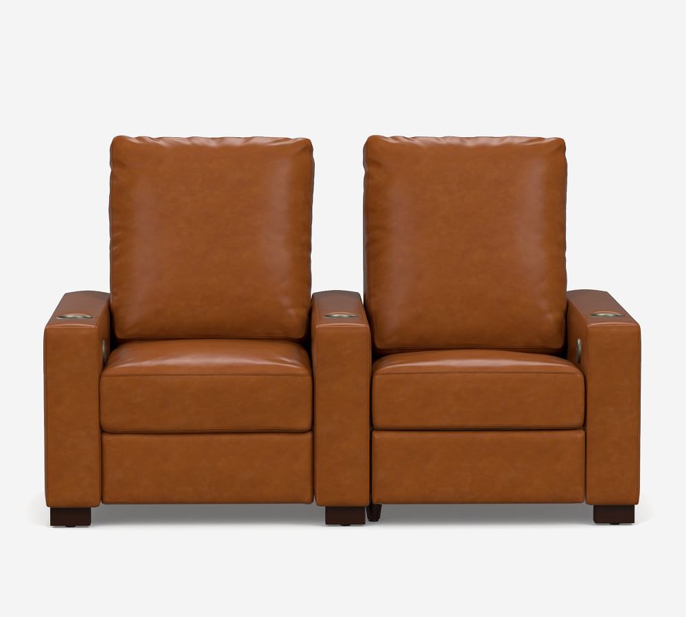 Turner Square Leather Home Theater Chairs Row of 2 Pottery Barn