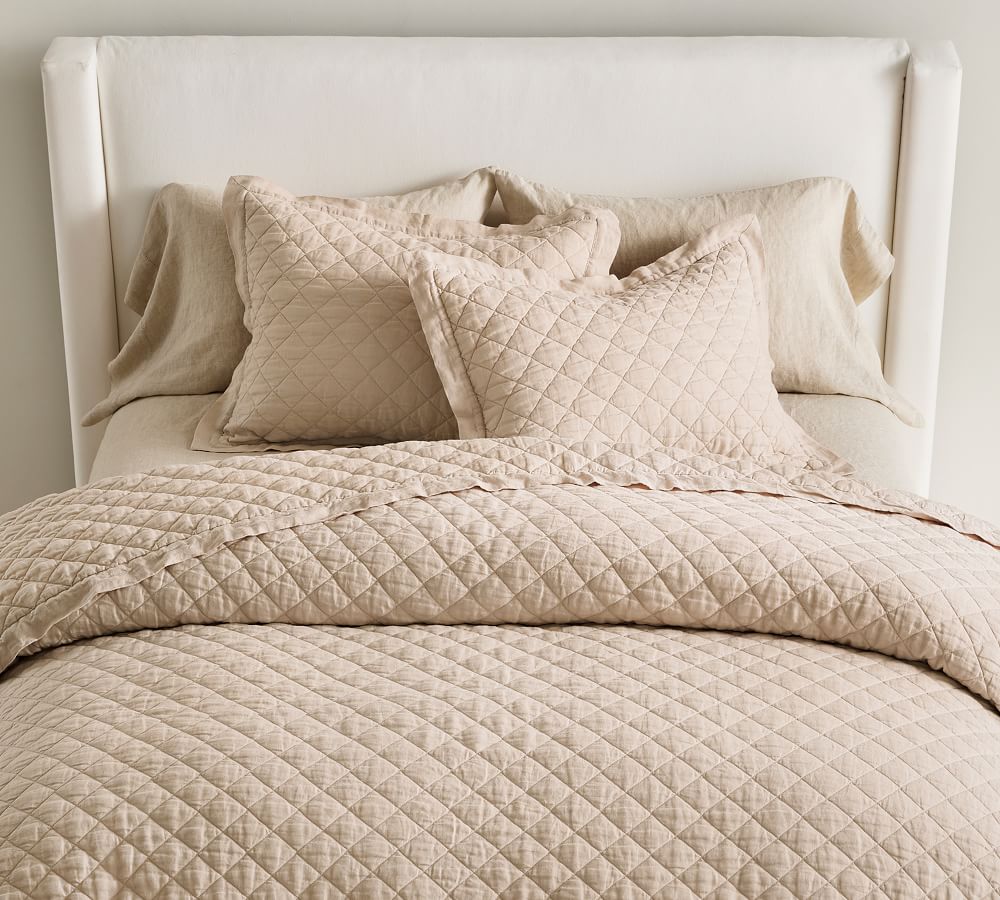 Flax Belgian Flax Linen Diamond Quilt & Sham | Pottery Barn