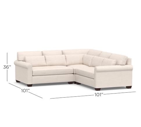 York Roll Arm Deep Seat Upholstered 3-Piece L-Sectional | Pottery Barn