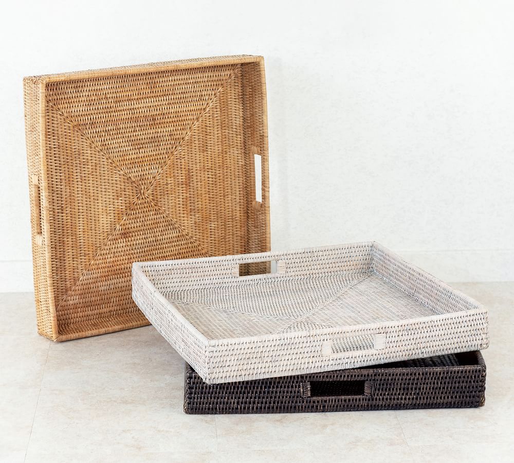 Tava Handwoven Rattan Square Serving Tray Pottery Barn