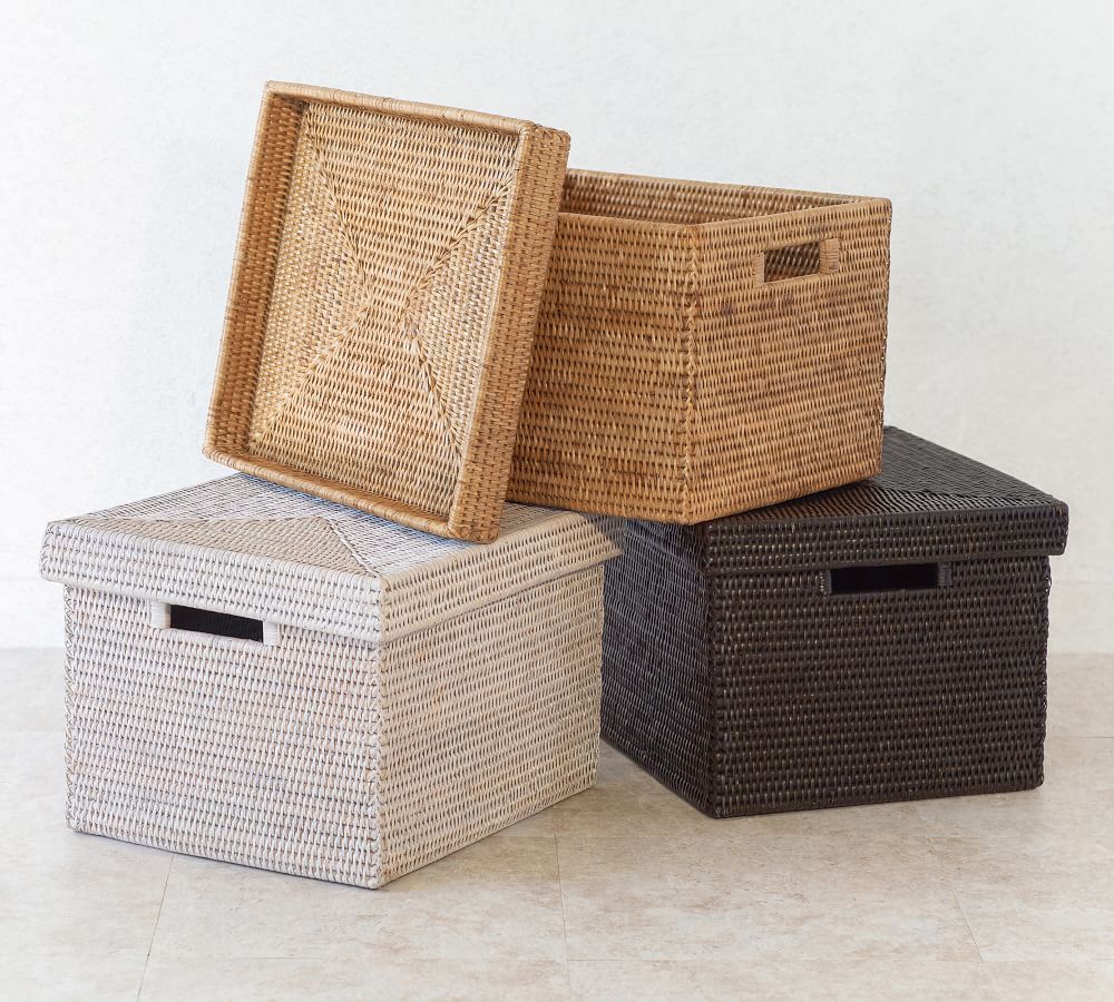 Tava Handwoven Rattan Letter File Box With Lid Pottery Barn