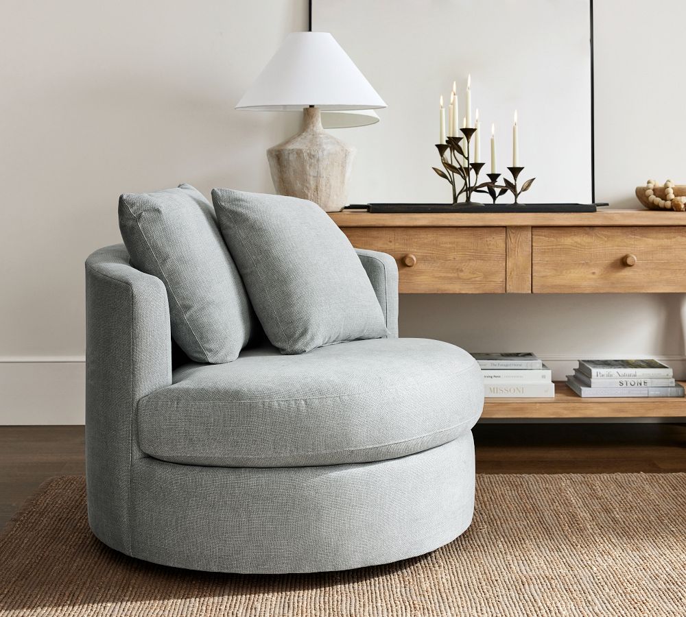 Balboa Upholstered Swivel Armchair Pottery Barn