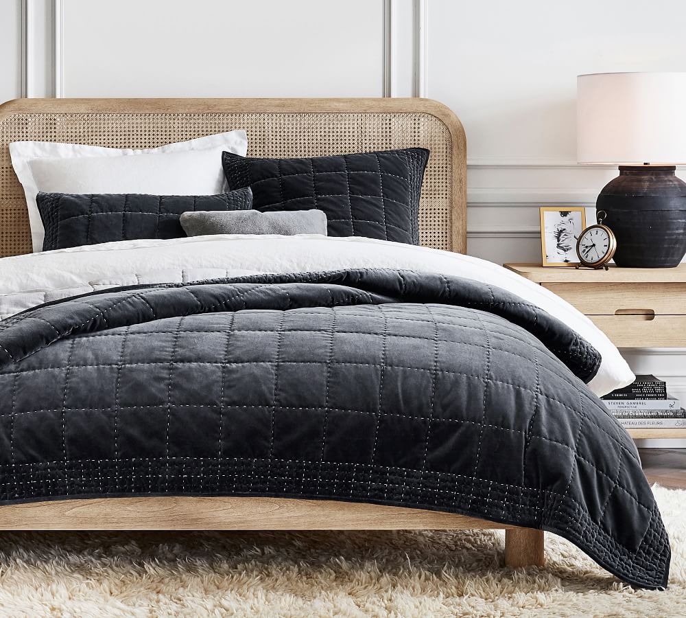 Velvet Handcrafted Box Stitch Quilt | Pottery Barn