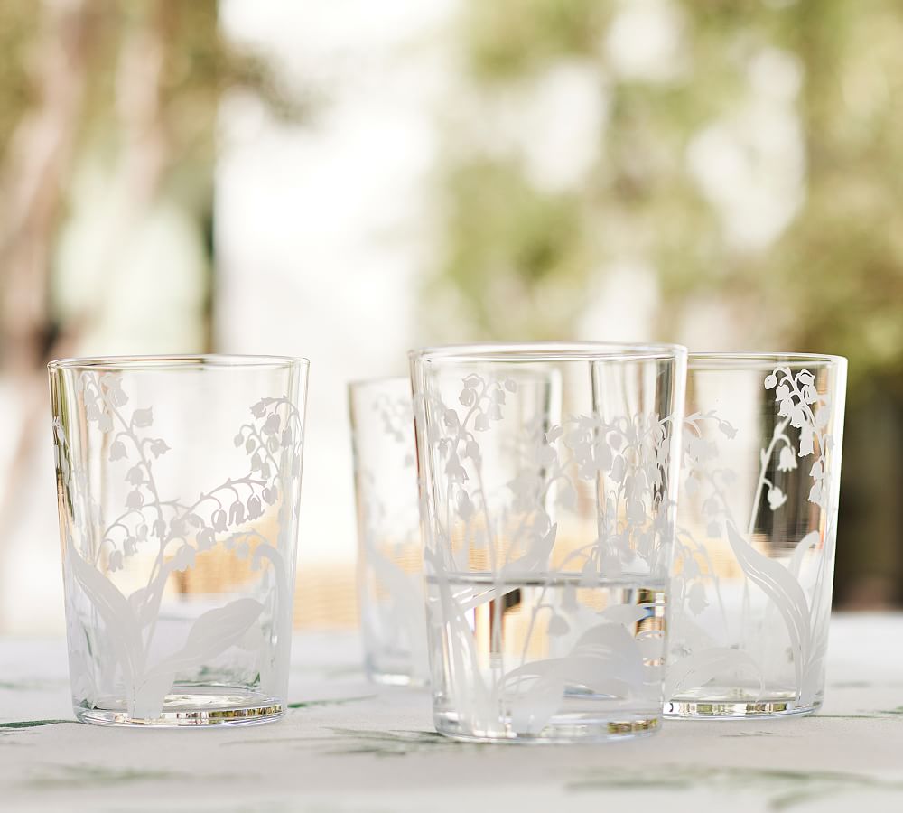 Monique Lhuillier Lily of the Valley Glass Tumblers Set of 4
