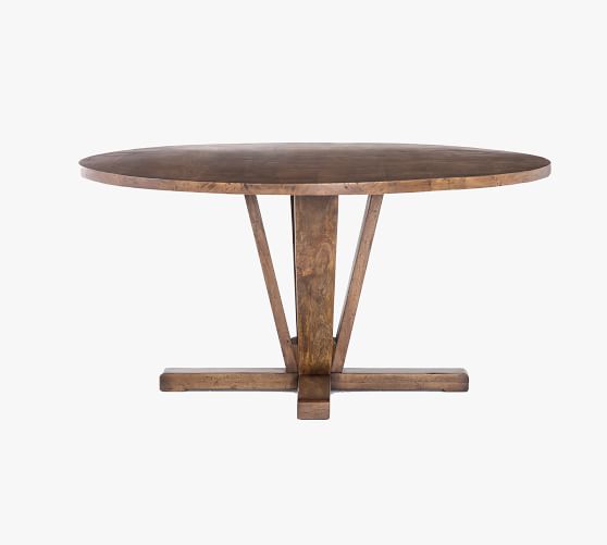 weathered wood round dining table