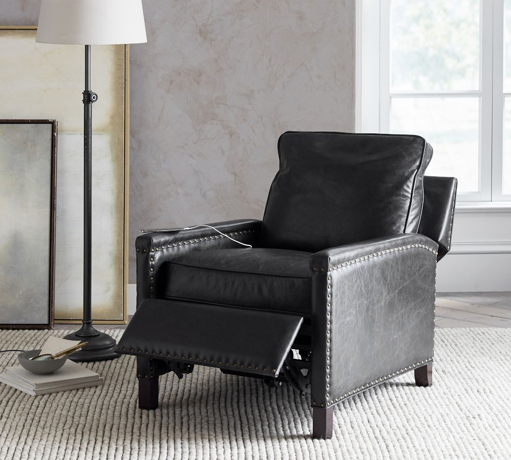 Tyler Leather Square Arm Recliner Chair Pottery Barn