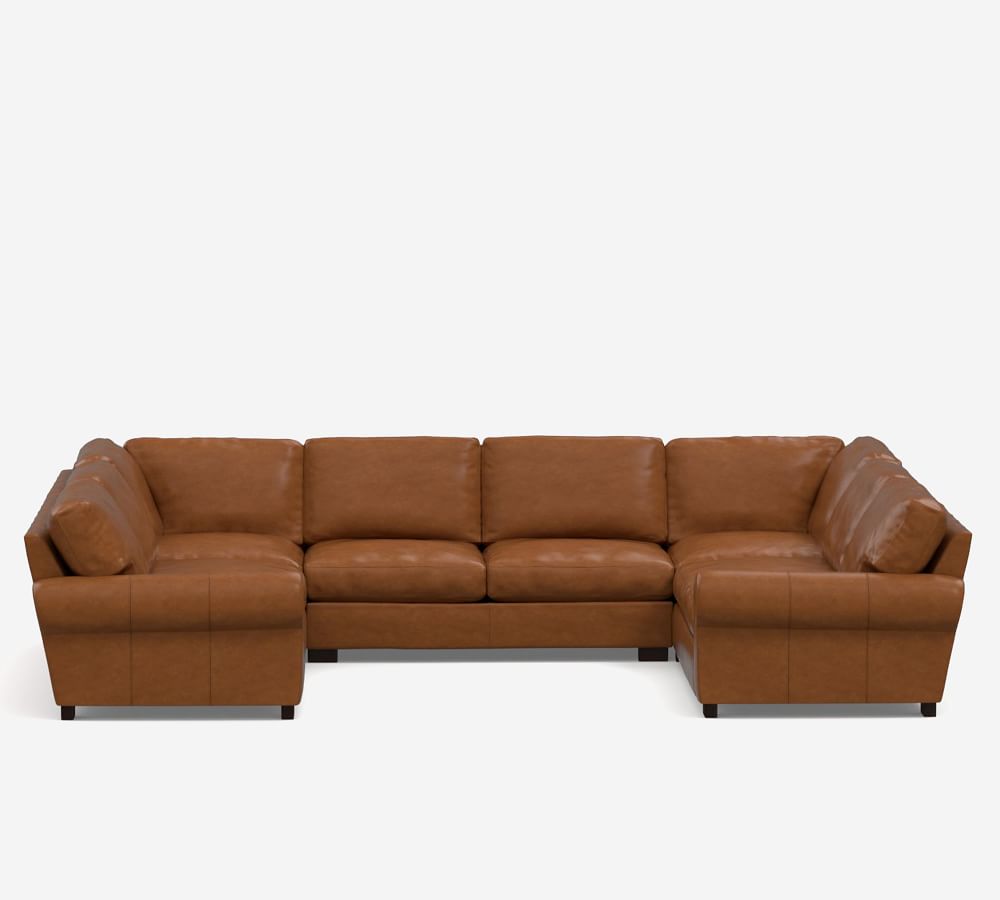 Turner Roll Arm Leather 5Piece U Shaped Sectional Sofa Pottery Barn