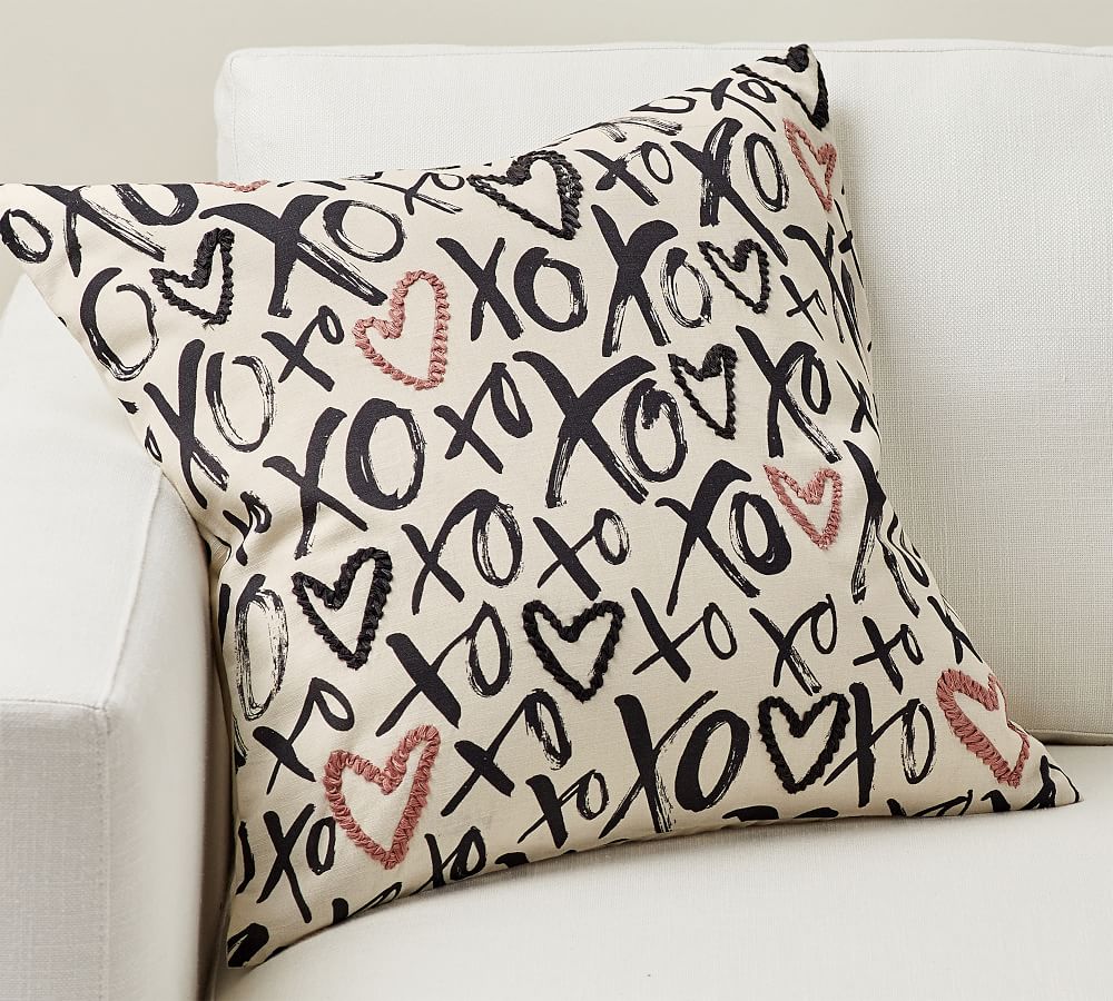 XO Heart Embroidered Pillow Cover Pottery Barn